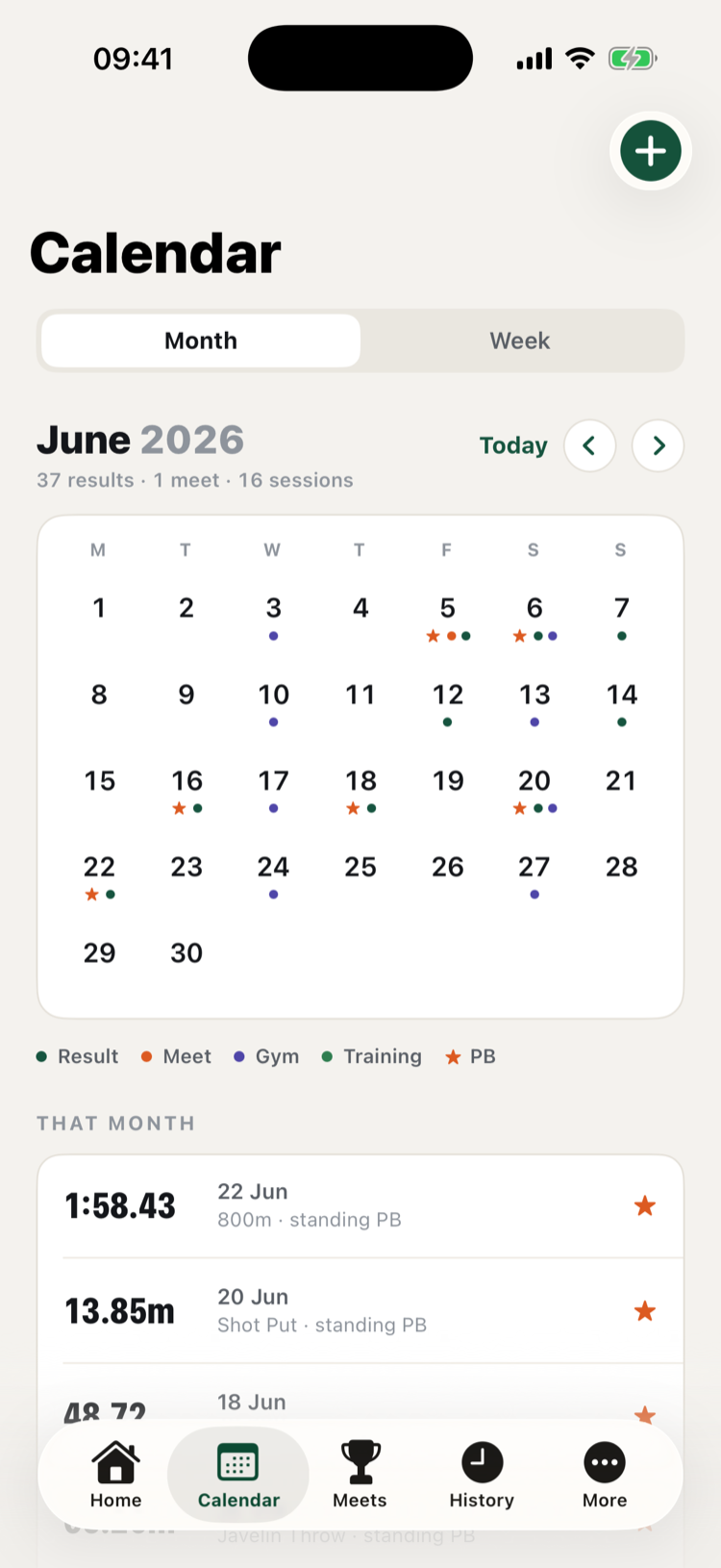 TrackThletics month calendar