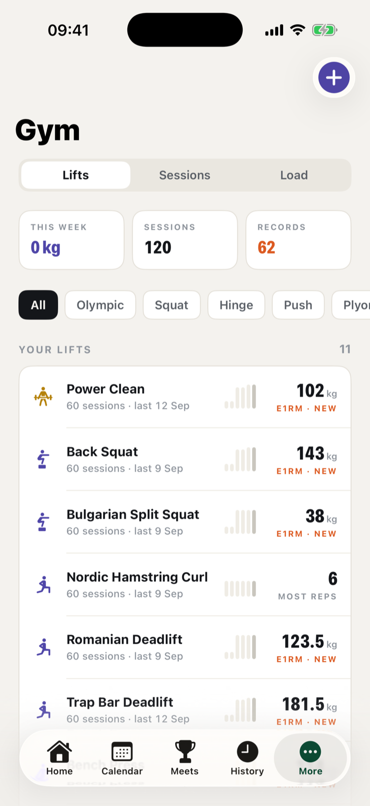 TrackThletics gym lift history
